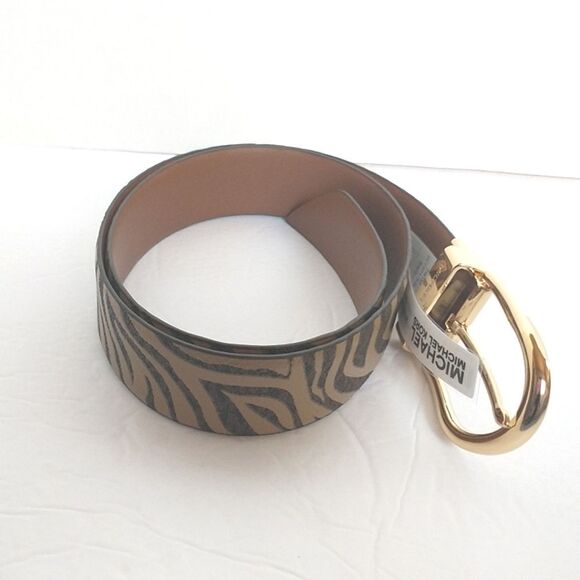 New! MICHAEL KORS Reversible Leather Belt Zebra Print Gold-tone Logo Buckle SM - Picture 11 of 13